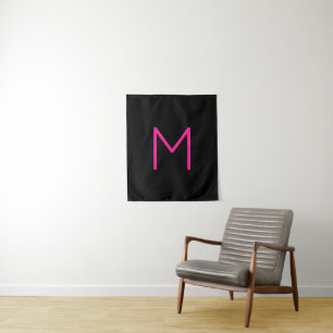 Tenture Monogramme rose et noir moderne modifiable