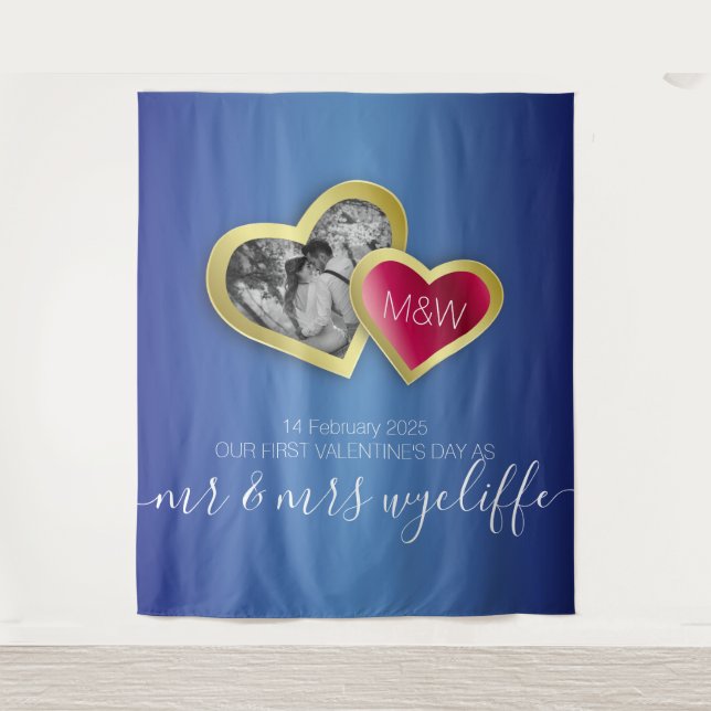 Tenture Monogramme Sapphire Blue Ruby Red Valentine Photo (Devant)