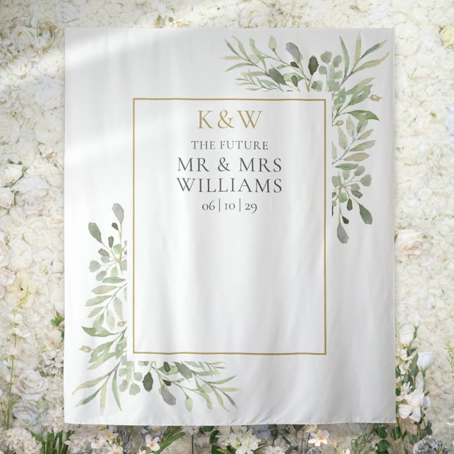 Tenture Monsieur Madame Monogramme Feuillage Déco de Photo (Mr Mrs Monogram Greenery Couples Shower Photo Prop Tapestry)