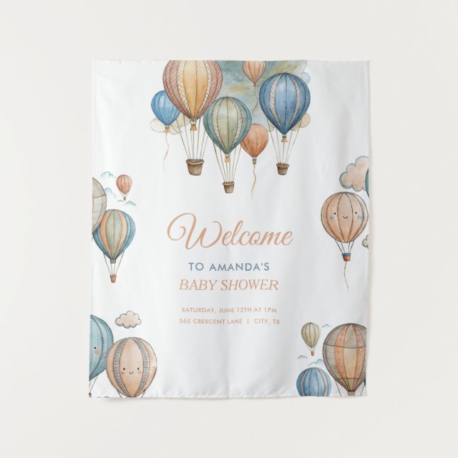 Tenture Montgolfières Garçon Pastel Voyage Baby Shower (Devant)