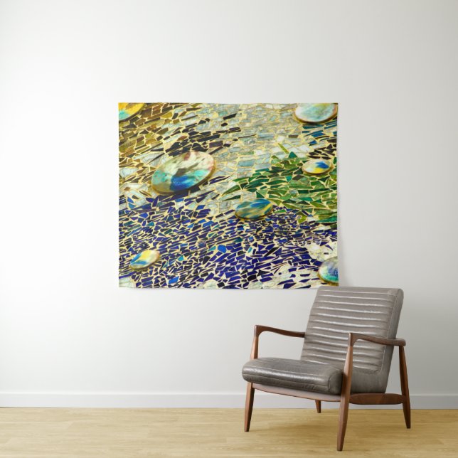 Tenture Mosaïque espagnole bleue verte (En situation (horizontale))