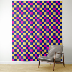 Tenture Motif à carreaux bleu jaune rose 