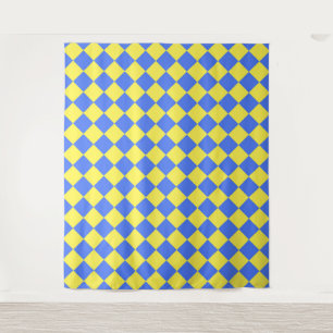Tenture Motif à carreaux diamant bleu jaune