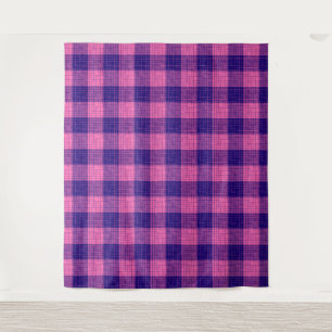 Tenture Motif à carreaux et hachures bleu et rose 
