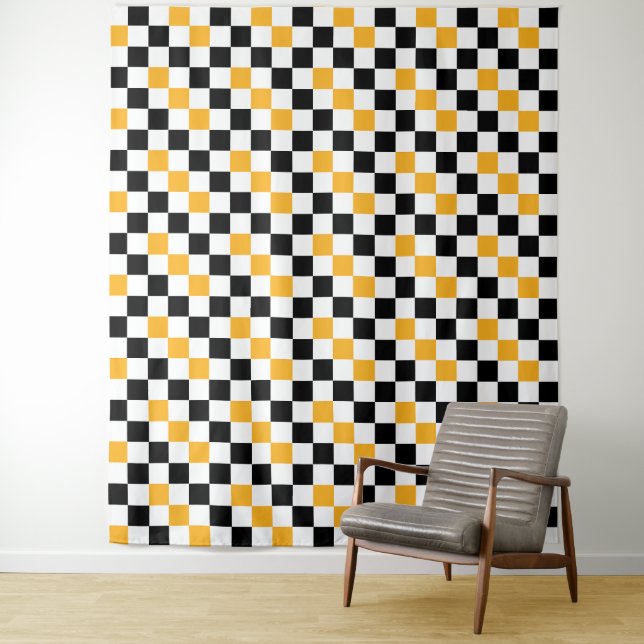 Tenture Motif à carreaux jaune noir et blanc  (En situation)