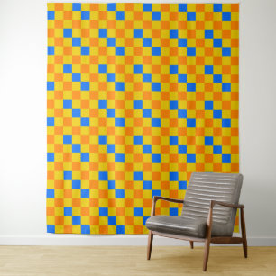Tenture Motif à carreaux orange jaune et bleu 