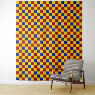 Tenture Motif à carreaux rouge jaune bleu 