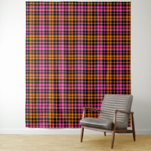 Tenture Motif à carreaux tartan noir rose orange