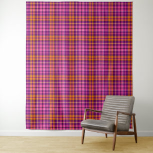 Tenture Motif à carreaux Tartan Orange Rose Violet