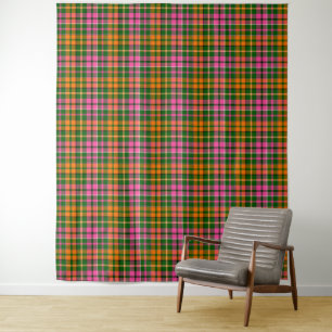 Tenture Motif à carreaux tartan vert rose orange