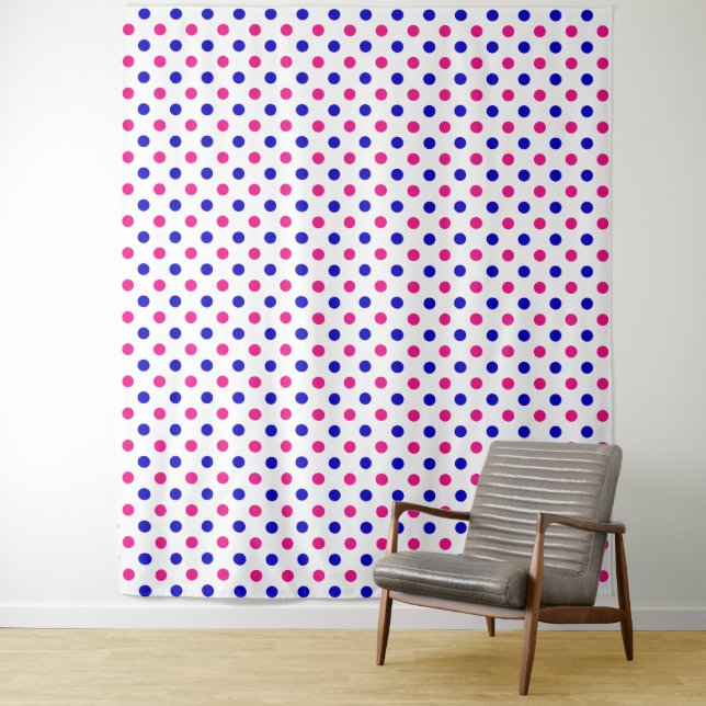 Tenture Motif à pois blanc rose bleu (En situation)