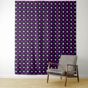 Tenture Motif à pois bleu marine rouge jaune 