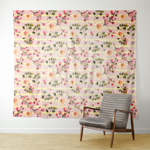 Tenture Motif à rayures florales rose pâle