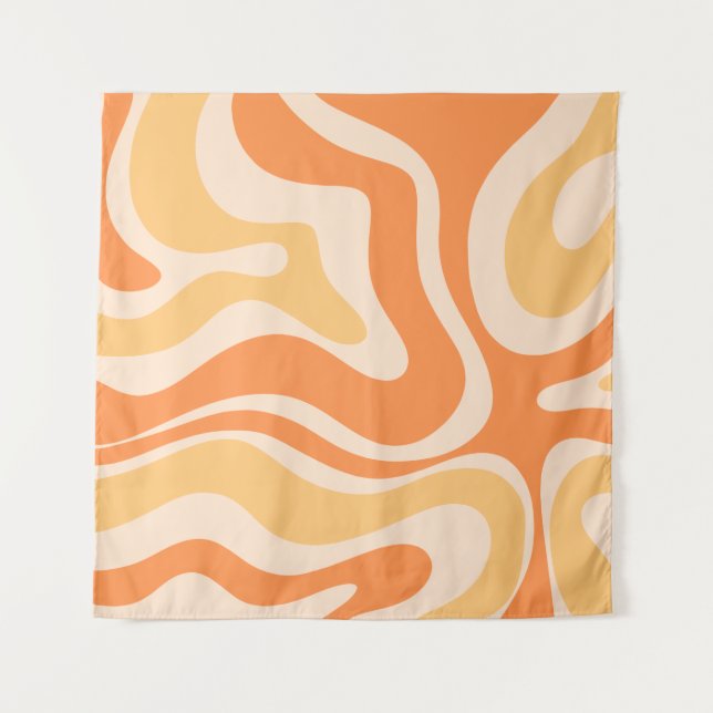 Tenture Motif Abstrait Retro Liquid Swirl dans Soft Orange (Devant)