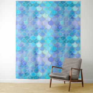 Tenture Motif Aqua Pearlescent & Gold Mermaid