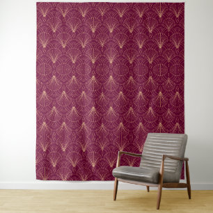 Tenture Motif Art Déco avec éventails géométriques dorés