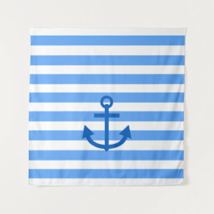 Tenture Motif Bleu et blanc avec Ancre