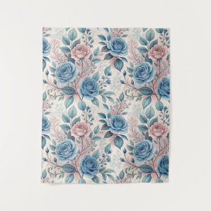 Tenture Motif bleu et rose sur blanc doux