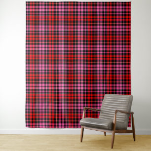 Tenture Motif carreaux tartan à carreaux roses et rouges n