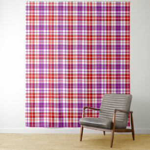 Tenture Motif carreaux tartan blanc rouge violet