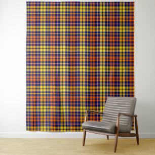 Tenture Motif carreaux tartan bleu jaune orange 
