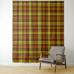 Tenture Motif carreaux tartan noir jaune orange