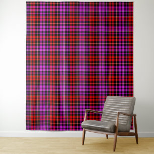 Tenture Motif carreaux tartan noir rouge violet