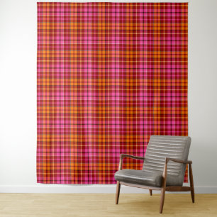 Tenture Motif carreaux tartan rouge rose orange