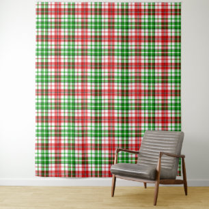 Tenture Motif carreaux tartan vert rouge blanc