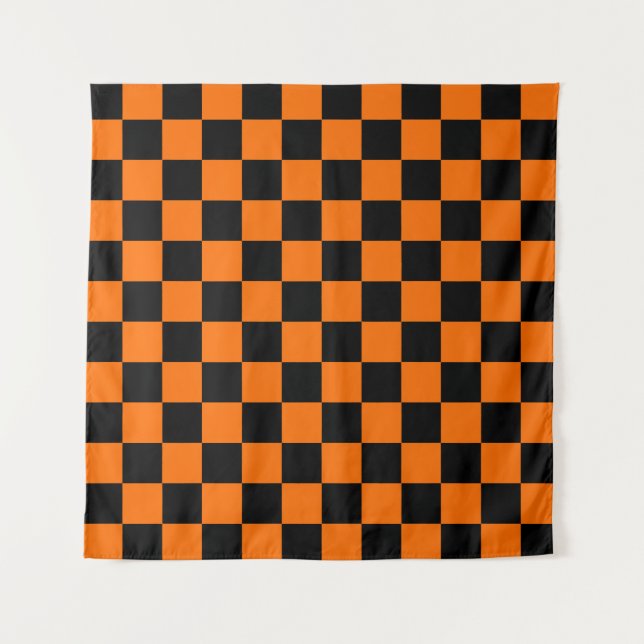 Tenture Motif chèque À damiers orange noir (Devant)