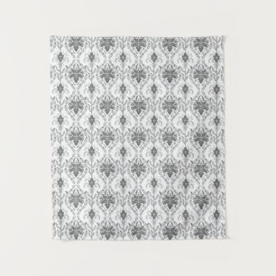Tenture Motif Damask blanc et gris