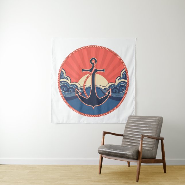 Tenture Motif d'Ancre et de vague de mer (En situation (horizontale))