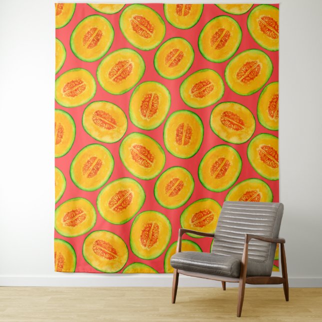 Tenture Motif d'aquarelle de tranches de melon (En situation)