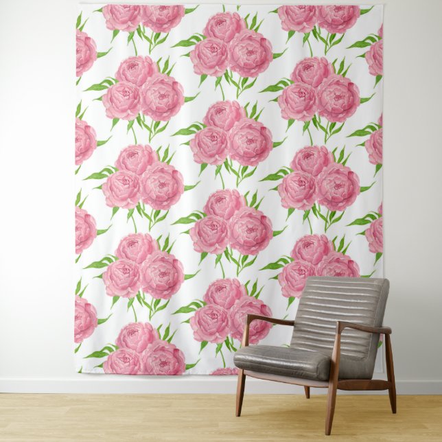 Tenture Motif d'aquarelle du bouquet de pivoine (En situation)