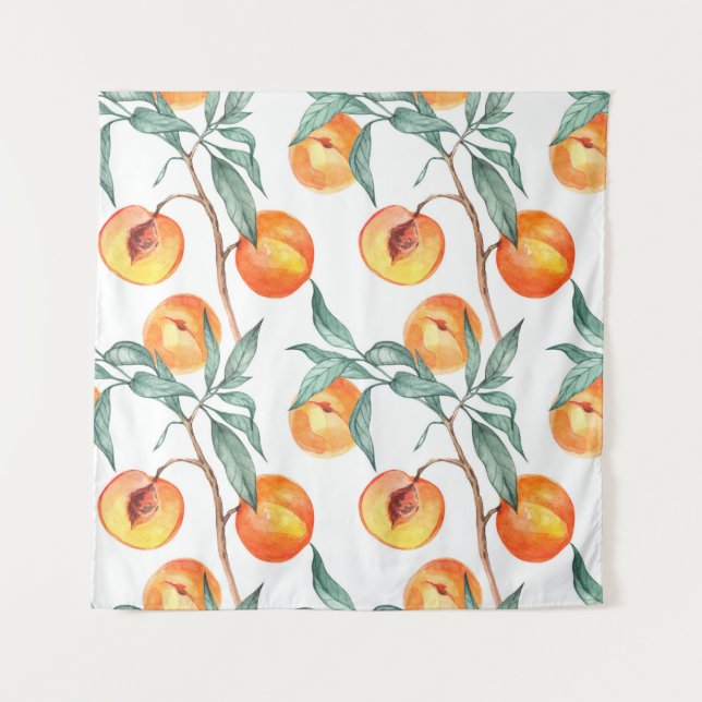 Tenture Motif d'aquarelle transparente avec pêches sur un  (Devant)