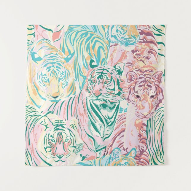 Tenture Motif d'art de Tiger couleur Pastel (Devant)