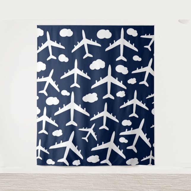 Tenture Motif d'avion volant bleu (Devant)