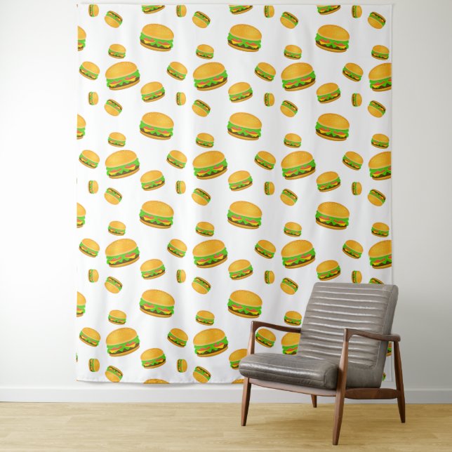 Tenture Motif de burger délicieux et amusant sur fond blan (En situation)