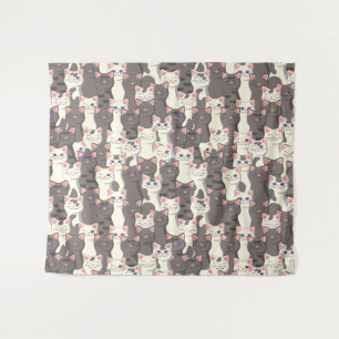Tenture Motif de chats blancs et gris