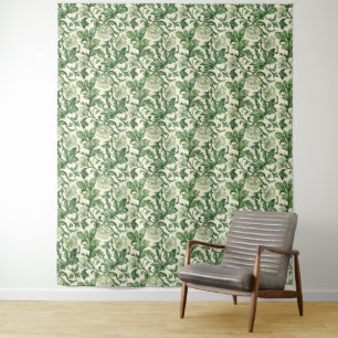 Tenture Motif de feuilles d'acanthe vert foncé orné