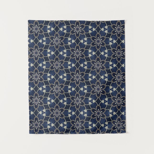 Tenture Motif de fleurs bleues de minuit (Devant)