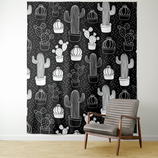 Tenture Motif de gribouillis noir et blanc (En situation)