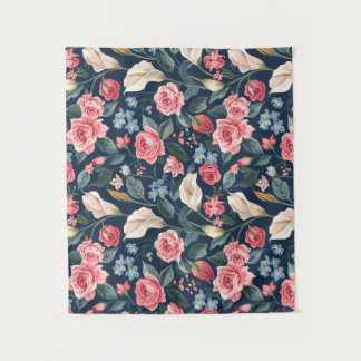 Tenture Motif de jardin floral bleu marine romantique