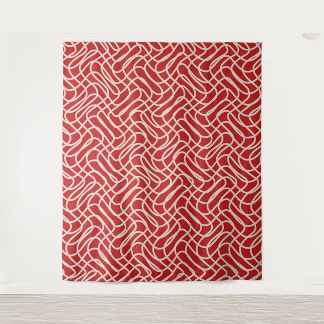 Tenture Motif De Ligne Abstraite Rouge Et Crème (Devant)