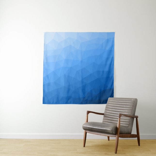 Tenture Motif de maille géométrique à dégradé de bleu clai (En situation)