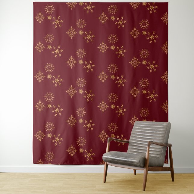 Tenture Motif de Noël des flocons d'or décoratifs (En situation)