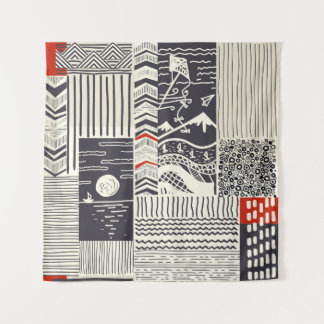 Tenture Motif de patchwork sans couture de doodles abstrai