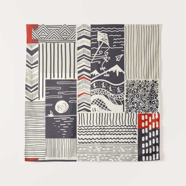 Tenture Motif de patchwork sans couture de doodles abstrai (Devant)