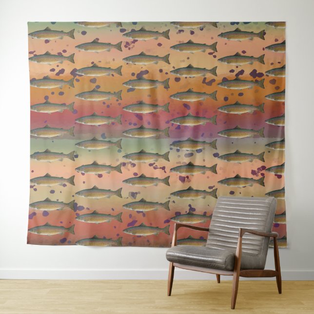 Tenture Motif de poissons de truite arc-en-ciel pour pêche (En situation (horizontale))