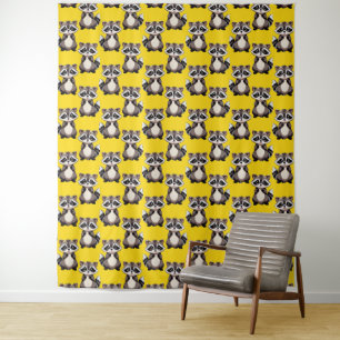 Tenture Motif de Raton Laveur Jaune 